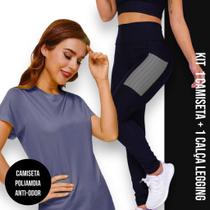 Conjunto camiseta Blusinha DRY FIT MALHA FRIA POLIAMIDA + Calça LEGGING BOLSOS Academia Fitnes 534