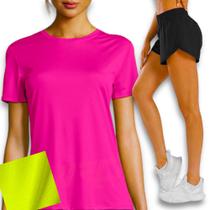 Conjunto Camiseta BLUSINHA DRY FITNESS + Short TACTEL FEMININO Academia Corrida Yoga PLT 593 - IRON