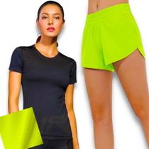 Conjunto Camiseta BLUSINHA DRY FITNESS + Short TACTEL FEMININO Academia Yoga Corrida PLT 594
