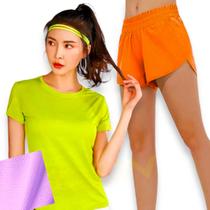 Conjunto Camiseta BLUSINHA DRY FITNESS + Short TACTEL FEMININO Yoga Academia Corrida PLT 595
