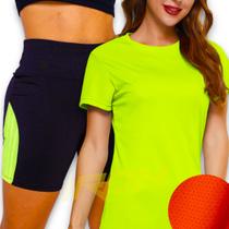 Conjunto Camiseta Blusinha MALHA FRIA POLIAMIDA + Short Leg Legging Corrida Academia 543