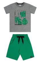 Conjunto Camiseta Botonê Bordada Mais Bermuda Moletinho Infantil Masculino