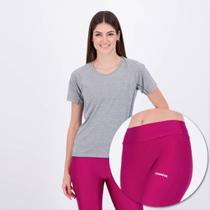Conjunto Camiseta com Bolso e Calça Legging Rainha Femino Cinza e Roxa