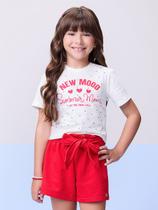 Conjunto camiseta com stras e shorts moletom vermelho momi.