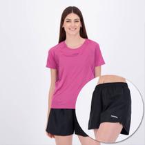 Conjunto Camiseta Degrade e Shorts Franzido Rainha Feminino Rosa e Roxa e Preta