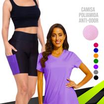 Conjunto Camiseta DRY FIT POLIAMIDA MALHA FRIA + Short Leg Legging COM BOLSOS Feminino 639