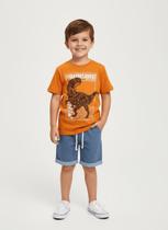 Conjunto Camiseta E Bermuda Dino Laranja E Azul Jeans Médio Abrange Conjunto Camiseta E Bermuda Dino Laranja E Azul Jeans Médio Abrange