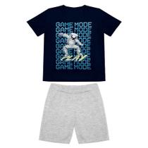 Conjunto Camiseta e Bermuda Estampada Game Mode Azul e Preto 6 Anos - Rovitex