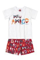 Conjunto Camiseta e Bermuda Moletinho Bee Loop Meu Amigo Branco/Vermelho