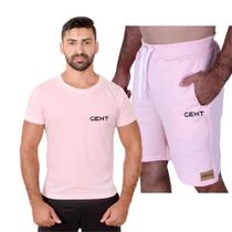 Conjunto Camiseta e Bermuda Moletom Masculina Camisa Malha Leve Geht