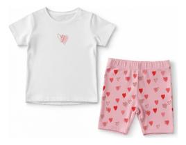 Conjunto Camiseta E Bermuda Short Infantil Coração Conforto Conjunto Camiseta E Bermuda Short Infantil Coração Conforto