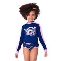 Conjunto Camiseta e Calcinha de Biquíni Menina Azul Marinho Kawaii Girl Moda Praia Puket 110500555