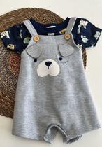 Conjunto camiseta e jardineira manga curta brandili masculina azul e cinza TAM P