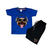 Conjunto Camiseta e Short Infantil Alta Qualidade Cachorro Fone Lingua