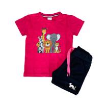 Conjunto Camiseta e Short Infantil Alta Qualidade Desenho Animais Zoológico - Franca Kids
