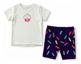 Conjunto Camiseta E Short Infantil Cupcake Colorido Fofo Conjunto Camiseta E Short Infantil Cupcake Colorido Fofo