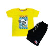 Conjunto Camiseta e Short Infantil Tubarão Surfista Super Qualidade