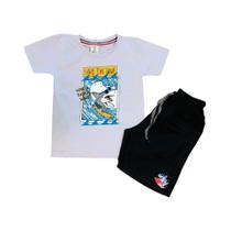 Conjunto Camiseta e Short Infantil Tubarão Surfista Super Qualidade