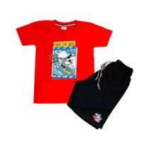 Conjunto Camiseta e Short Infantil Tubarão Surfista Super Qualidade