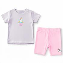 Conjunto Camiseta E Short Infantil Unicornio Colorido Fofo