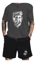 Conjunto camiseta e short moletinho estampa estatua novidade tendencia