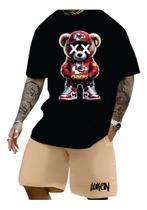 Conjunto camiseta e short moletinho estampa urso kc chiefs tendencia Conjunto camiseta e short moletinho estampa urso kc chiefs tendencia