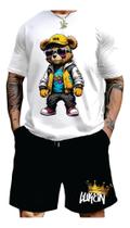Conjunto camiseta e short moletinho estampa urso Luken street novidade tendencia