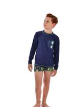 Conjunto Camiseta e sunga boxer infantil c/proteção UV 50+ Marinho Everly