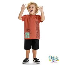 Conjunto Camiseta em Algodão e Bermuda em Moletom cor Laranja/Preto -Kyly Conjunto Camiseta em Algodão e Bermuda em Moletom cor Laranja/Preto -Kyly