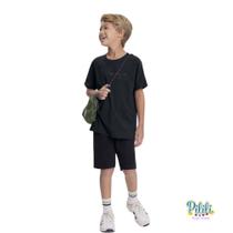 Conjunto Camiseta em Algodão e Bermuda em Moletom Polo na cor Preto - Alakazoo