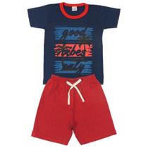 Conjunto Camiseta Good Vibes Azul Marinho e Bermuda - Luky & Buky Conjunto Camiseta Good Vibes Azul Marinho e Bermuda - Luky & Buky