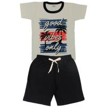 Conjunto Camiseta Good Vibes Bege e Bermuda - Luky & Buky Conjunto Camiseta Good Vibes Bege e Bermuda - Luky & Buky