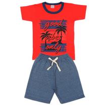 Conjunto Camiseta Good Vibes Vermelha e Bermuda - Luky & Buky