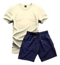 Conjunto Camiseta Lisa 100% Algodão + Short Tactel Azul P/gg