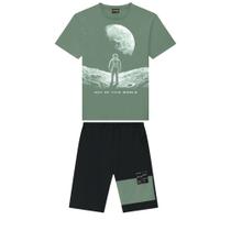 Conjunto Camiseta Manga Curta+Bermuda Moletinho Verde Menino