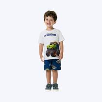 Conjunto Camiseta Manga Curta E Bermuda Infantil Menino Kyly 1001083 Branco