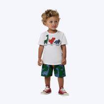 Conjunto Camiseta Manga Curta E Bermuda Moletom Dinossauro Bebê Menino Kyly P1001064 Branco