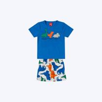 Conjunto Camiseta Manga Curta E Bermuda Moletom Dinossauro Bebê Menino Kyly P1001064 Branco