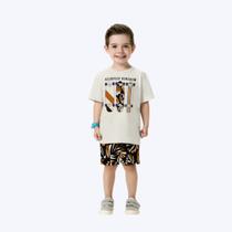 Conjunto Camiseta Manga Curta E Bermuda Moletom Infantil Menino Kyly 1001082 Mescla White