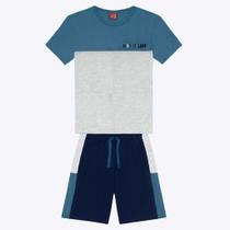 Conjunto Camiseta Manga Curta e Bermuda Moletom sem Felpa Recortes Infantil Masculino 1000409