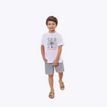 Conjunto Camiseta Manga Curta Seaside E Bermuda Moletom Listrada Infantil Menino Divertto Baby 27032 Verde