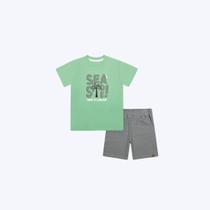 Conjunto Camiseta Manga Curta Seaside E Bermuda Moletom Listrada Infantil Menino Divertto Baby 27032 Verde