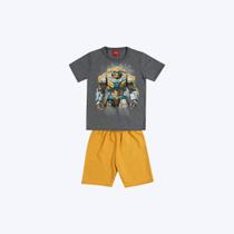 Conjunto Camiseta Manga Curta Transformers E Bermuda Moletom Infantil Menino Kyly P1001080 Mescla Grafite