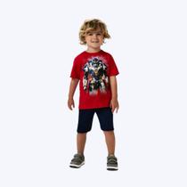 Conjunto Camiseta Manga Curta Transformers E Bermuda Moletom Infantil Menino Kyly P1001080 Mescla Grafite