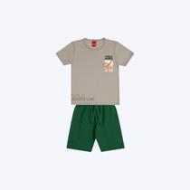 Conjunto Camiseta Manga Curta Wild Adventure E Bermuda Lisa Infantil Menino Kyly 1001088 Branco