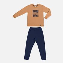 Conjunto Camiseta Manga Longa Meia Malha E Calça Molecotton Comfort Infantil Menino Have Fun 29439 Bege