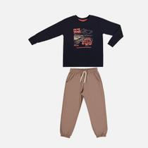Conjunto Camiseta Manga Longa Meia Malha E Calça Moletom Infantil Menino Have Fun 29440 Laranja