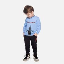 Conjunto Camiseta Manga Longa Meia Malha E Calça Moletom Infantil Menino Have Fun 29491 Azul