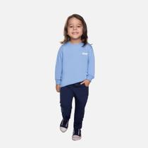 Conjunto Camiseta Manga Longa Meia Malha E Calça Sarja Infantil Menino Have Fun 29490 Azul