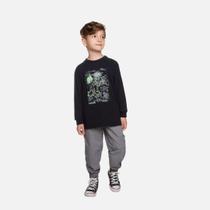 Conjunto Camiseta Manga Longa Meia Malha E Calça Tactel Infantil Menino Have Fun 29456 Preto